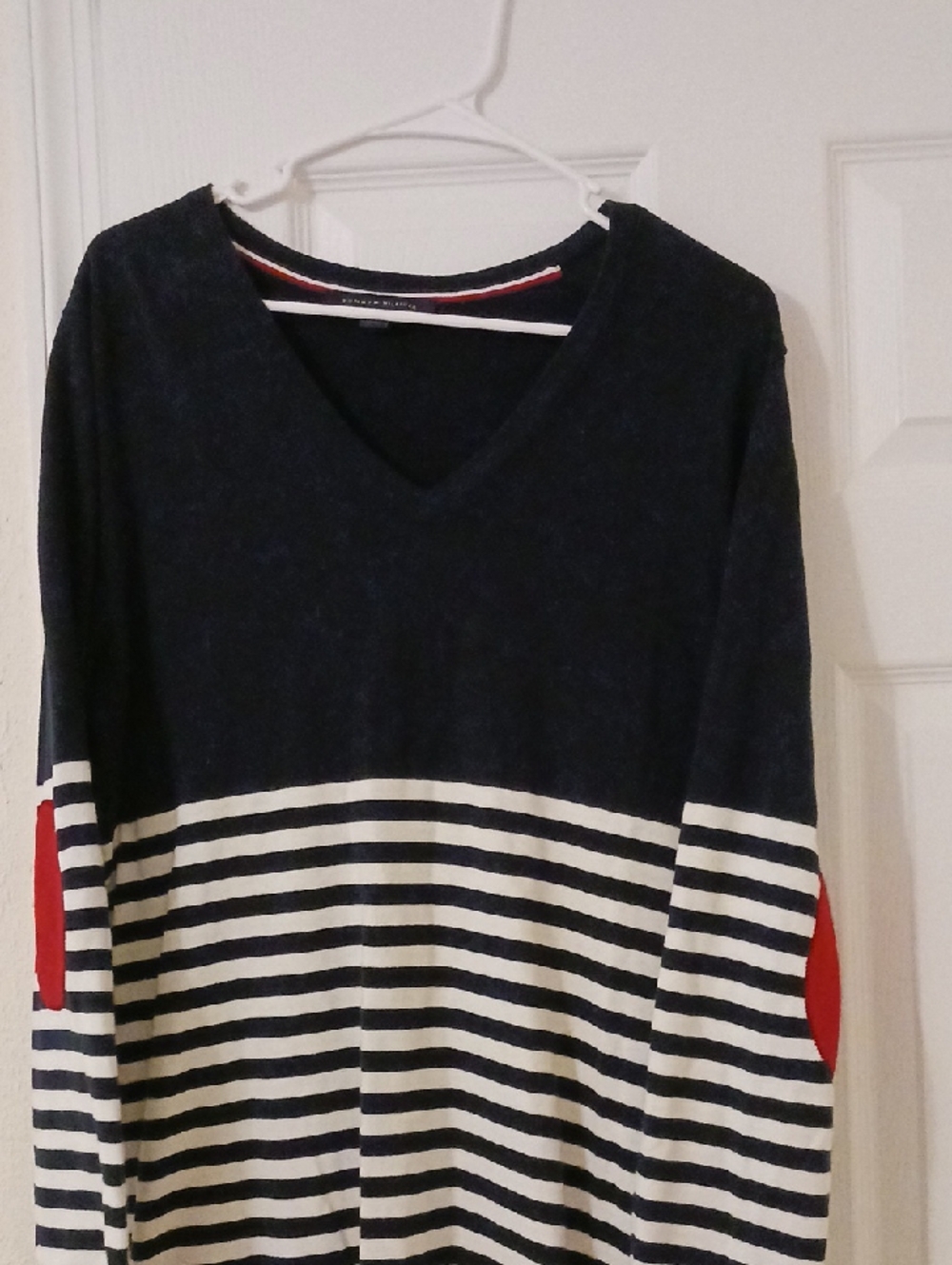 Tommy Hilfiger V Neck Nautical Stripe LS Sweater Womens Size XL